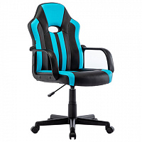 Кресло компьютерное BRABIX "Stripe GM-202", экокожа, черное/голубое, 532509