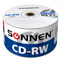 Диски CD-RW SONNEN 700 Mb 4-12x Bulk (термоусадка без шпиля), КОМПЛЕКТ 50 шт., 512578