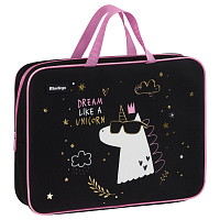 Папка текстильная с ручками 1 отделение, А4 Berlingo "Dream Like A Unicorn", 350*265*80мм, текстиль, на молнии