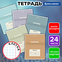 Тетрадь 24 л. BRAUBERG, клетка, обложка картон, KNOWLEDGE, 107305