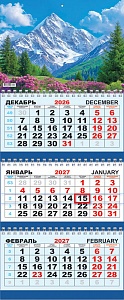 Календарь квартальный ТРИО на 2027 год ПРИРОДА  крепление пружина 295×730 мм в пакете  КТ-27-157