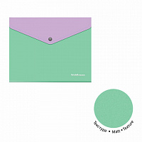 Папка-конверт с кнопкой ERICH KRAUSE Matt Pastel Bloom, А5+, до 120л,с карманом,ассорти,0,18мм,61150