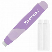 Ластик выдвижной BRAUBERG REWIND + 2 сменных ластика, 112х21х24 мм, белый, лавандовый корпус, блистер, 272690
