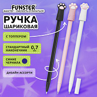 Ручка с топпером шариковая масляная FUNSTER "CAT PAWS", СИНЯЯ, корпус ассорти, пишущий узел 0,7 мм, линия письма 0,35 мм,144369