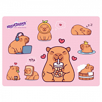 Настольное покрытие ЮНЛАНДИЯ для труда и творческих занятий, ПВХ, "Happy capybaras", 50х70 см, 274621