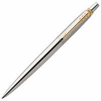 Ручка шариковая PARKER "Jotter Core Stainless Steel GT", корпус серебро, позолота, синяя, 1953182