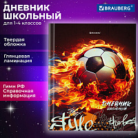Дневник 1-4 класс 48л, твердый, BRAUBERG, глянцевая ламинация, с подсказом, Футбол, 106834