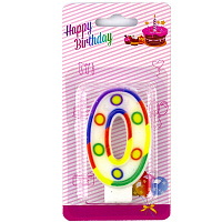 Свеча для торта 7 см с держателем Цифра " 0 " блистер с европодвесом ALINGAR  AL-6410