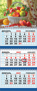 Календарь квартальный ТРИО на 2027 год НАТЮРМОРТ крепление пружина 295×730 мм в пакете  КТ-27-301