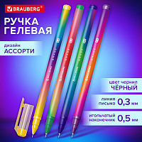 Ручка гелевая BRAUBERG GRADE NEON, ЧЕРНАЯ, игольчатый узел 0,5 мм, линия письма 0,3 мм, 144285