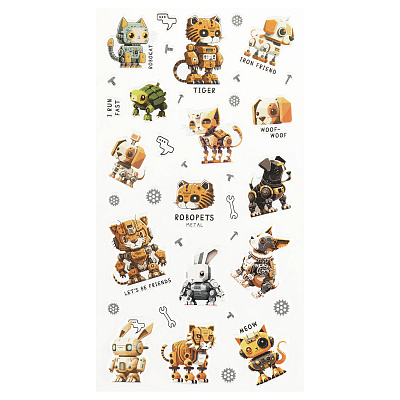 Наклейки объемные MESHU "Robopets", 10*23см, пакет европодвес