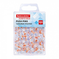 Силовые кнопки-гвоздики BRAUBERG CLEAR & GOLD, прозрачные с золотистым (шарики), 100 штук, 11мм, 272760
