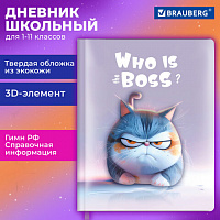 Дневник 1-11 класс 48л, обложка кожзам (твердая с поролоном), 3D-элемент, FUNSTER, Недовольный кот, 107221