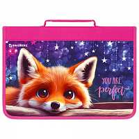 Папка на молнии BRAUBERG А4 с ручкой, с органайзером, 1 отделение, Cute fox, 272217