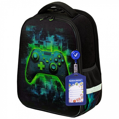 Ранец BRAUBERG FIT, 2 отделения, "Neon gamepad", 3D-панель, 38х27х14 см, 274385