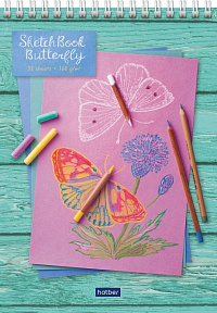 Блокнот SKETCHBook А5 32 листа Hatber Butterfly с пошаговыми эскизами на обороте твёрдая подложка на гребне 160 г/м2  061054