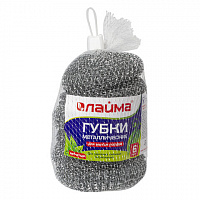 Губки (мочалки) для посуды металлические LAIMA, КОМПЛЕКТ 6 шт., сетчатые по 15 г, 603103