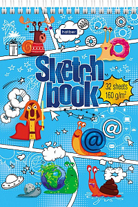 Блокнот SKETCHBook А5 32 листа Hatber Сумасшедшие Улитки без линовки с пошаговыми эскизами на обороте твёрдая подложка на гребне 160 г/м2  077526