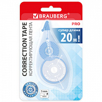 Корректирующая лента BRAUBERG PRO, 5 мм х 20 м, механизм перемотки, корпус синий, блистер, 272492