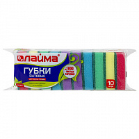 Губки бытовые MAXI, 27х96х64 мм, КОМПЛЕКТ 10 шт., поролон/абразив, для посуды/уборки, LAIMA, К0003, 601552