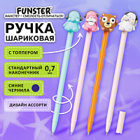 Ручка с топпером шариковая масляная FUNSTER "TOPPER MIX", СИНЯЯ, корпус ассорти, пишущий узел 0,7 мм, линия письма 0,35 мм, 144368