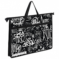 Папка для рисунков и чертежей с ручками BRAUBERG А3, пластик, молния сверху, Graffiti, 272233