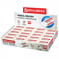 Ластик BRAUBERG "Simple", 38х20х10 мм, белый, прямоугольный, картонный держатель  228073
