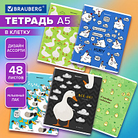 Тетрадь А5, 48 л., BRAUBERG, скоба, клетка, TWIN-лак, Курица не птица? (микс в ПУ), 405338