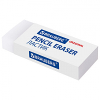 Ластик большой BRAUBERG EXTRA, 60х24х11 мм, белый, прямоугольный, экологичный ПВХ, картонный держатель, 228074