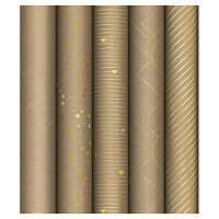 Упаковочная бумага крафт 70*100см, MESHU "Golden Pattern", 80г/м2, отд. фольгой, ассорти 5 дизайнов