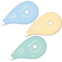 Корректирующая лента BRAUBERG PASTEL 5мм х12 м,вращающийся наконечник 90°, ВЫГОДНАЯ УПАКОВКА 3 штуки в блистере, механизм перемотки, 272489