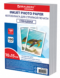 Фотобумага глянцевая, 10х15 см, 180 г/м2, односторонняя, 100 листов, ПАКЕТ, BRAUBERG ORIGINAL, 364405