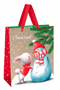 Пакет подарочный 26*32*12см MESHU "Snowman", крафт