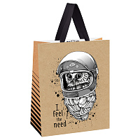 Пакет подарочный 18*23*10см MESHU "Space Owl", выб. лак, крафт