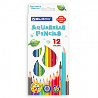 Карандаши цветные акварельные BRAUBERG PREMIUM AQUARELLE, 12 цветов, грифель 4 мм, 181671
