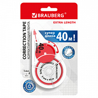 Корректирующая лента BRAUBERG EXTRA LENGTH, 5 мм х 40м, механизм перемотки, корпус прозрачный, блистер, 272502