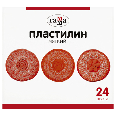 Пластилин Гамма, 24 цвета, 480г, со стеком, картон. упаковка