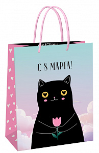 Пакет подарочный 11*14*6,5см MESHU "Black cat",  глянцевая ламинация