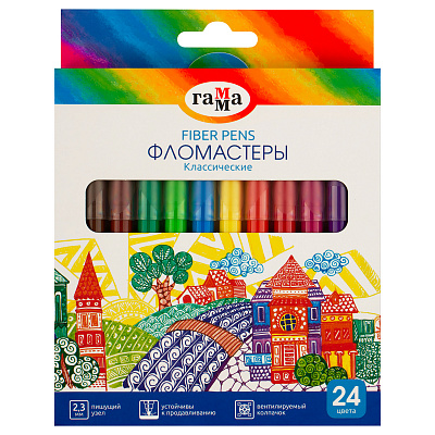 Фломастеры Гамма "Классические", 24цв., смываемые, картон. упак., европодвес