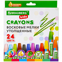 Восковые мелки утолщенные BRAUBERG KIDS, НАБОР 24 цвета, на масляной основе, 271694