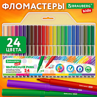 Фломастеры BRAUBERG KIDS КЛАССИЧЕСКИЕ 24 цвета, вентилируемый колпачок, ПВХ-упаковка, 152602