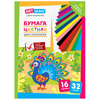 Цветная бумага газетная А4, ArtSpace, двустор., 32л., 16цв., "Павлин"