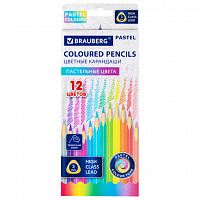 Карандаши цветные BRAUBERG PASTEL, 12 пастельных цветов, трёхгранные, грифель 3 мм, 181850
