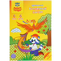 Картон цветной А4 двустор., Мульти-Пульти, 6л., 6цв., узор "Ассорти", в папке, "Приключения Енота"