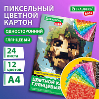 Картон цветной А4 МЕЛОВАННЫЙ, 24л. 12цв., в папке, BRAUBERG KIDS, M.Сraft, 200х290мм, 116417