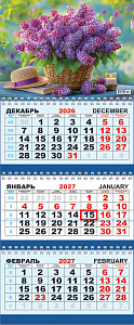 Календарь квартальный ТРИО на 2027 год ЦВЕТЫ крепление пружина 295×730 мм в пакете  КТ-27-261