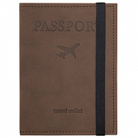 Обложка для паспорта с карманами и резинкой, мягкая экокожа, "PASSPORT", коричневая, BRAUBERG, 238204