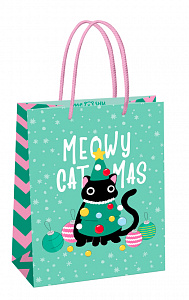 Пакет подарочный 18*23*10см MESHU "Meowy Christmas", выборочный лак, матовая ламинация
