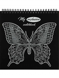 Скетчбук 194х194мм, 48л.,"My exclusive scetchbook. Бабочка", 120 г/м2, Проф-Пресс, гребень жёсткая подложка, чёрно-белый блок  120-8338