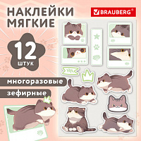Наклейки зефирные BRAUBERG CUTE CATS, многоразовые, 10*15 см, 666054
